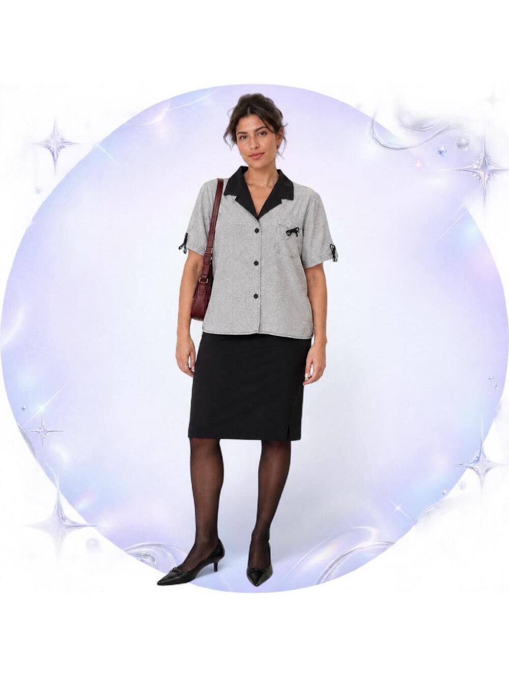 NWT Vintage 90s Petite Perceptions Contrast-Collar Blazer Blouse